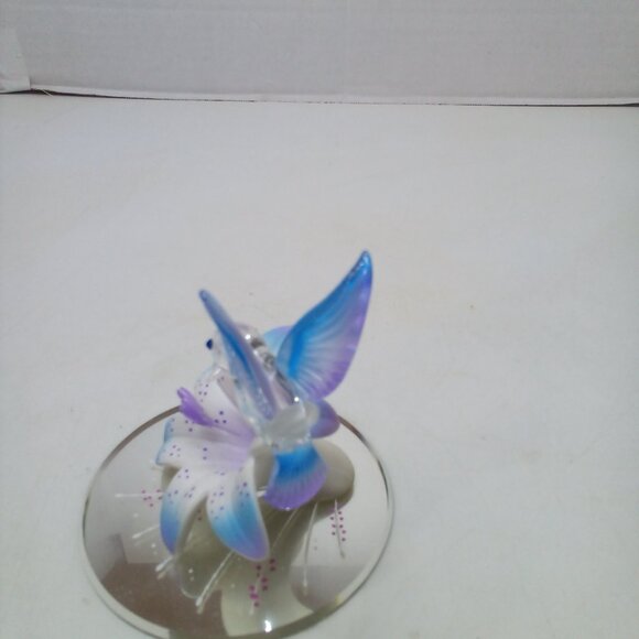 Glass Baron Hummingbird Blue Lily Mirrored Crystal Accents Air Brushed - Picture 10 of 15